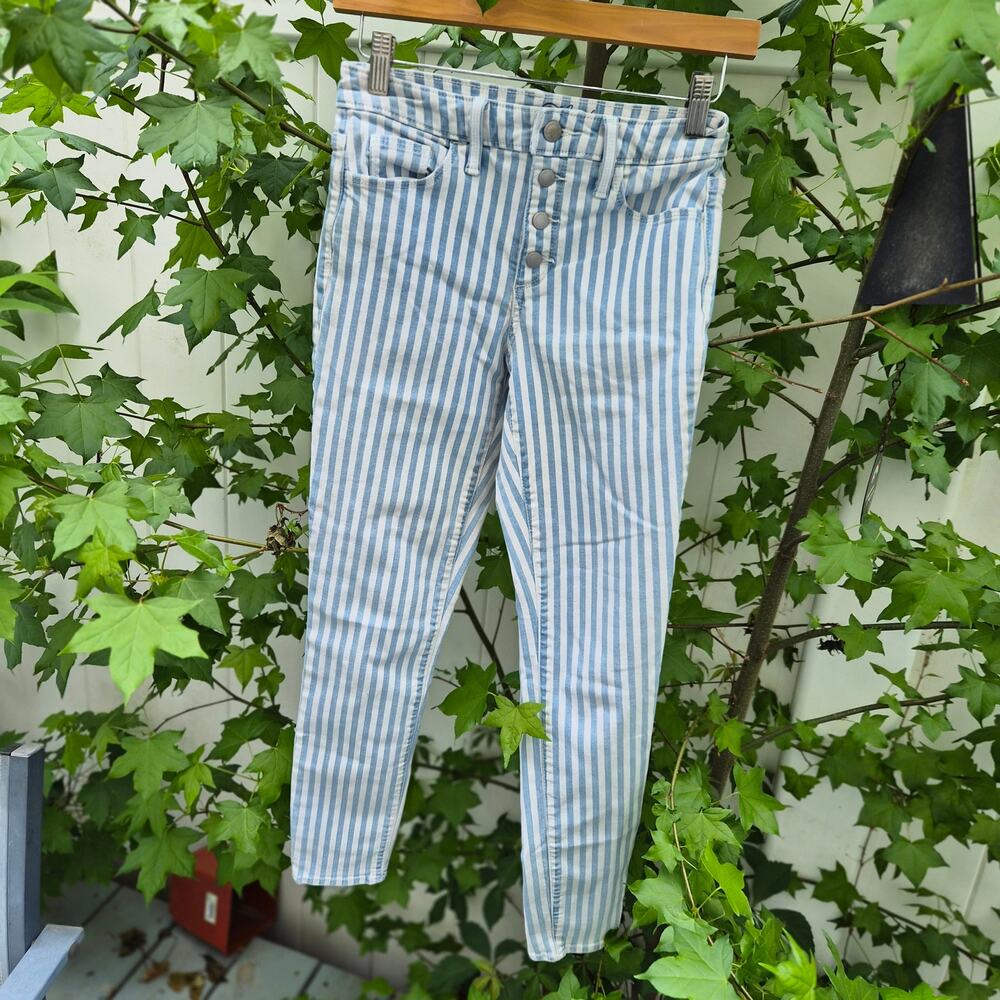 Universal Thread Blue + White Strip High Rise Skinny Jeans Button Fly - Sz 2/26R